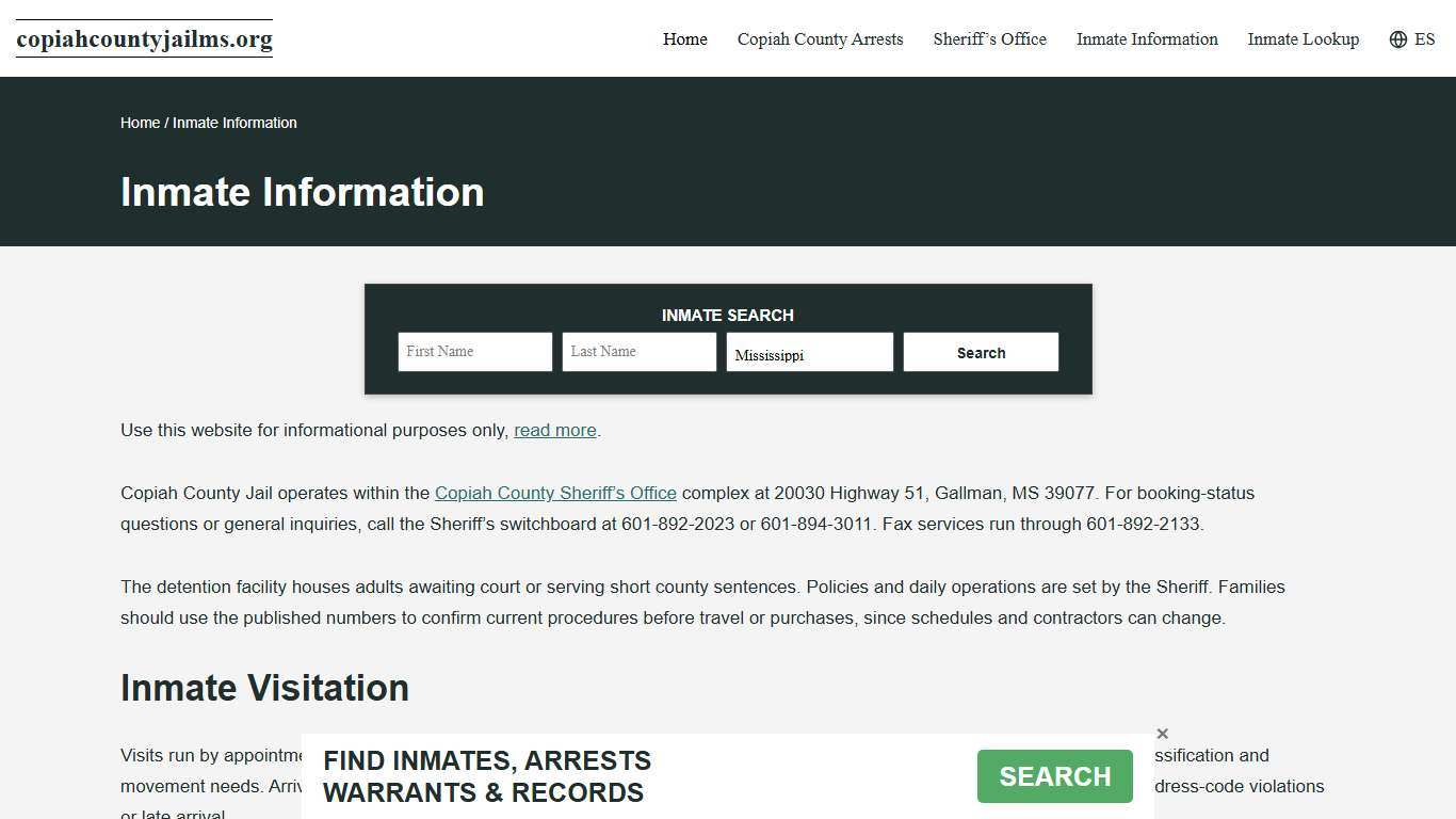 Copiah County, MS – Jail Mail, Calls, Visitation, Inmate Money