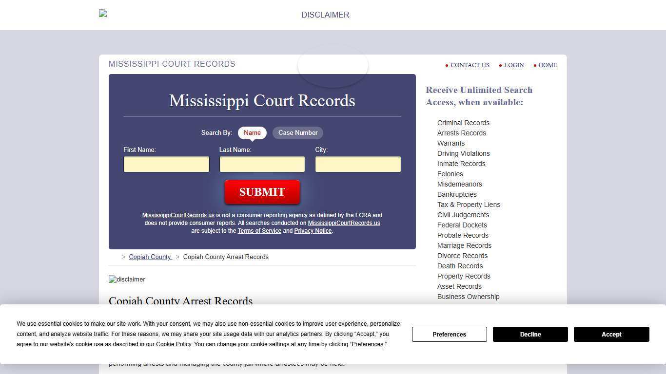 Copiah County Arrest Records | MississippiCourtRecords.us